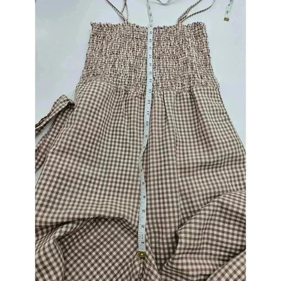 House of Harlow 1960 Women's XS Smocked Tan Gingham Capri Linen Jumpsuit - Picture 6 of 8